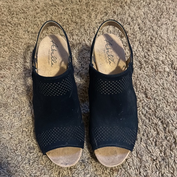 Wedge Sandals blue vegan suede. - Picture 2 of 2